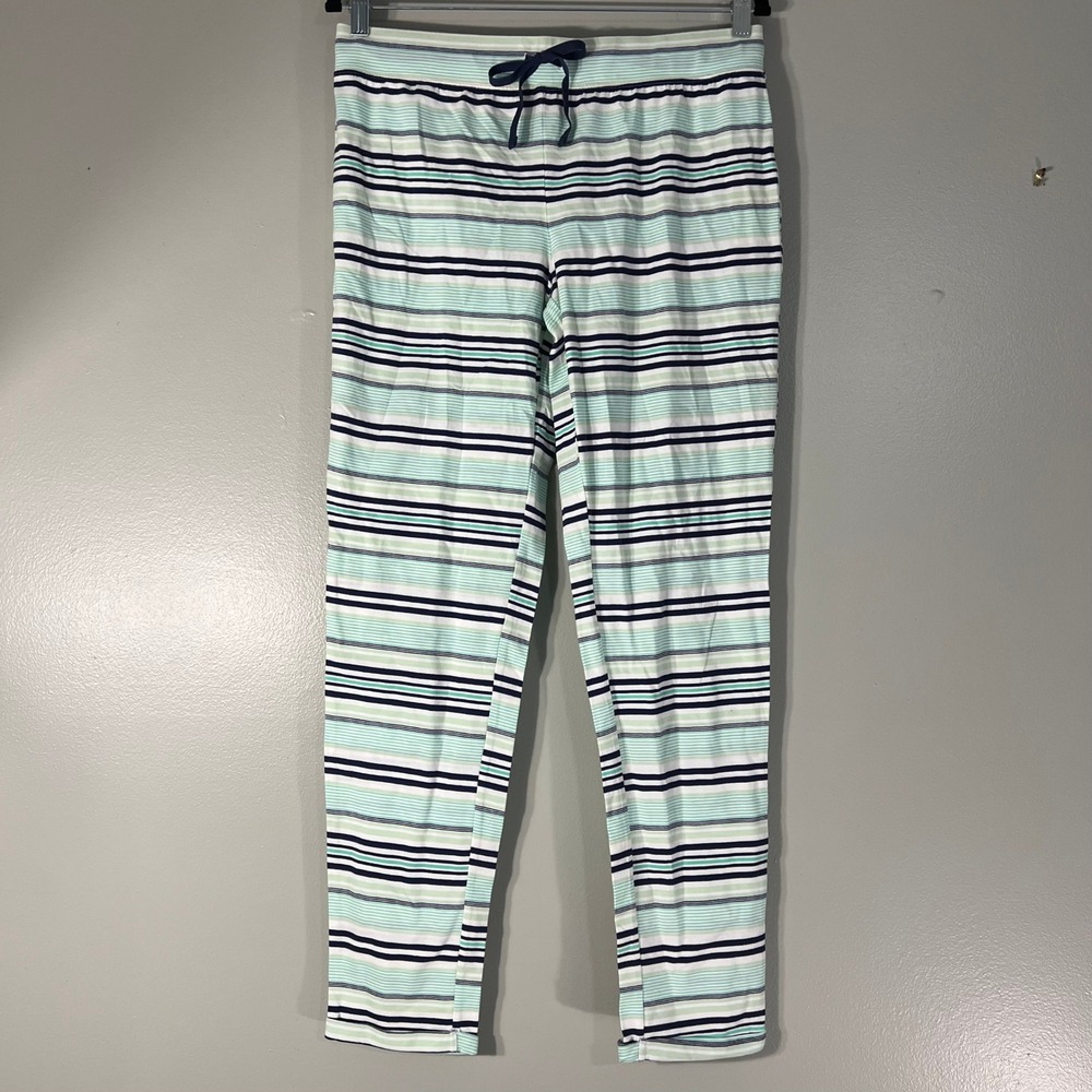 Jasmine & Ginger Womens Pajama Pants Medium Green Navy Striped Cotton S62PJ300